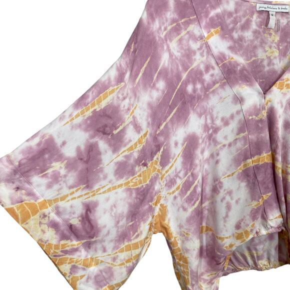 Young Fabulous & Broke Tia Top Small Purple Tie Dye Cross Front Kimono Sleeve - Picture 3 of 5